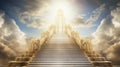 Conceptual image of stairway leading to heaven with golden crown