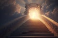 Conceptual image of stairway leading to heaven with light coming through. Generative AI Royalty Free Stock Photo