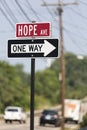 Traffic Sign Reading Hope and One way Royalty Free Stock Photo