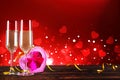 Champagne for couple in love in two flutes on table with red tablecloth Royalty Free Stock Photo