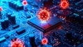 Conceptual image of a virus infecting a computer processor, digital circuit board Royalty Free Stock Photo