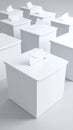 Conceptual image of white ballot boxes with envelopes representing voting and elections. Royalty Free Stock Photo
