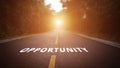 Conceptual image with word opportunity on asphalt road. Royalty Free Stock Photo