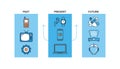 A conceptual infographic showing the evolution of technology illustrated with flat icons representing past present and Royalty Free Stock Photo