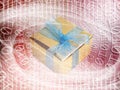 conceptual internet business illustration of binary code and shiny gift box