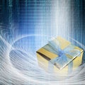 conceptual internet business illustration of binary code and shiny gift box