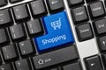 Conceptual keyboard - Shopping blue key with shop cart symbol Royalty Free Stock Photo