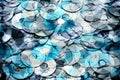 Data storage conceptual layered blue abstraction of DVD and CD data storage disks