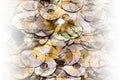 Conceptual layered silver gold DVD and CD data storage disks creates abstract data technology background