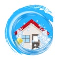 Conceptual logo for clean home. The house in foam in the water