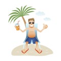 Conceptual man banner on beach isolated flat design.