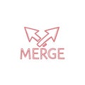 Conceptual merge symbol with arrows and text for integration and combination Royalty Free Stock Photo