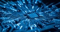 Conceptual Microchip Processor with Blue Digital Light Glow Royalty Free Stock Photo