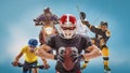 The conceptual multi sports collage with american football, hockey, cyclotourism, fencing, motor sport Royalty Free Stock Photo