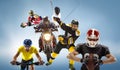 The conceptual multi sports collage with american football, hockey, cyclotourism, fencing, motor sport Royalty Free Stock Photo