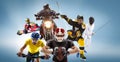 The conceptual multi sports collage with american football, hockey, cyclotourism, fencing, motor sport Royalty Free Stock Photo