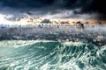 Nature disaster city destroyed by Tsunami waves Royalty Free Stock Photo