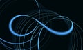 Conceptual neon blue infinity loop with multiple rings in deep dark 3d space. Royalty Free Stock Photo