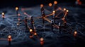 Conceptual network illustration with miniature figures and illuminated connections on a dark background symbolizing relationsh