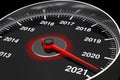 Conceptual 2021 New Year Speedometer. 3d Rendering