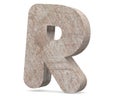 Conceptual old rusted metal capital letter -R, iron or steel industry piece isolated white background.