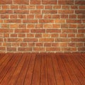 Conceptual old vintage dark brick wall and wood floor background Royalty Free Stock Photo