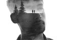 A conceptual paintography portrait of a man looking afar in double exposure