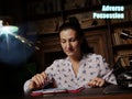Conceptual photo about Adverse Possession Business woman, executive manager hand filling paper business document
