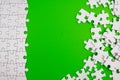 Conceptual photo of copyspace green background missing jigsaw puzzle. Image for motivation, inspiration and consultation, ideation