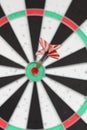 Conceptual photo. Darts on dart board outdoors. Throw darts at the target. The winner, first place. Business target or goal succes