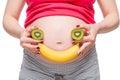 Conceptual photo - eyes and a smile of fruit on the background o