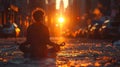 Conceptual photo of person meditating in urban setting to represent World Sleep Day.