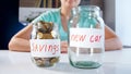 Conceptual photo of saving money and family budget for purchasing new car Royalty Free Stock Photo