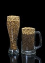 Conceptual photo simulates beer from dark and light malt in a beer glass