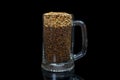 Conceptual photo simulates porter beer from dark and light malt in a beer glass