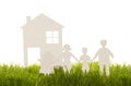 Conceptual photo. White cardboard house and a family Royalty Free Stock Photo