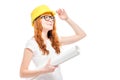 conceptual photo- woman builder looks to the future