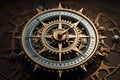 conceptual photograph features cogs arranged in the shape of a compass rose. AI Generated