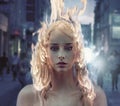 Conceptual portrait of a lady with burning hair