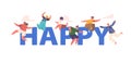 Conceptual Poster With Energetic And Joyful, Happy Kids Jump With Excitement. Children Laughter, Carefree Leaps