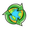 Conceptual Recycling Symbol over Earth Globe Royalty Free Stock Photo