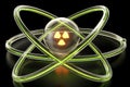 Conceptual rendering of atomic structure emitting radiation with luminous energy and physics Royalty Free Stock Photo