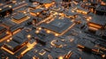 Conceptual rendering of a futuristic electronic circuit board with microchips and processors in 3D Royalty Free Stock Photo
