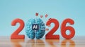 Artificial Intelligence Development in 2026 Represented by Brain Arrows and Numbers Symbolizing Technological Growth and Future Royalty Free Stock Photo