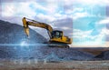 conceptual representation of the industry of the future, construction using technology without the use of man, an excavator based