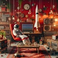 Astronaut themed conceptual room interior