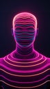 conceptual scene depicting person with glowing neon lines representing thoughts and emotions