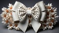 Conceptual Sculpture: Large White Floral Bow On Grey Background