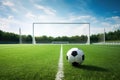 conceptual shot of sports field with goalpost and ball