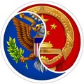 Conceptual sign of cooperation between the US and China. It intertwines coats of arms in the form of the Yin and Yang sign